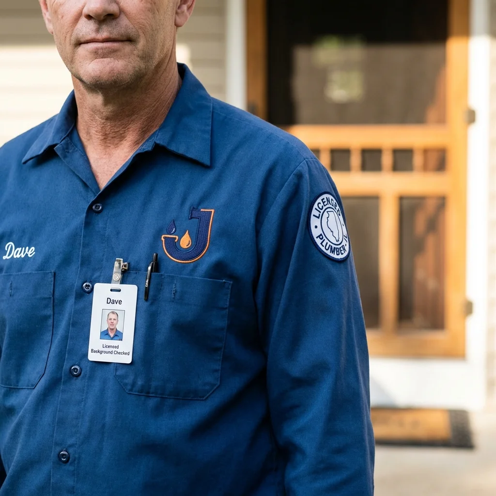 Licensed plumber showing ID badge in Lincoln City, OR