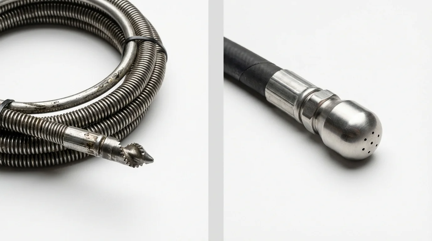 Drain snake cable and hydro jetting nozzle used for drain cleaning in Lincoln City, OR