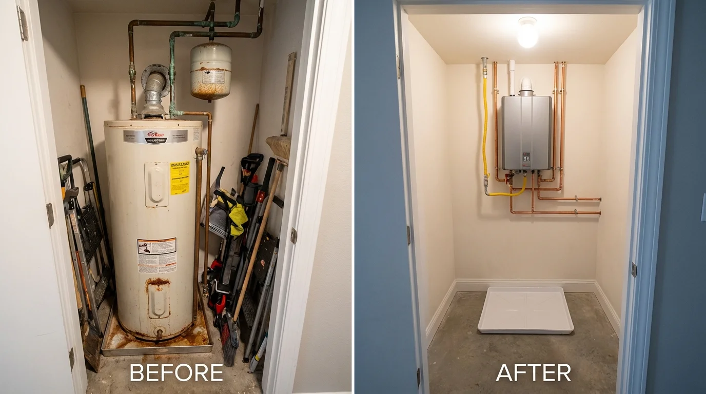 Tank water heater versus wall-mounted tankless unit comparison for Lincoln City, OR homeowners