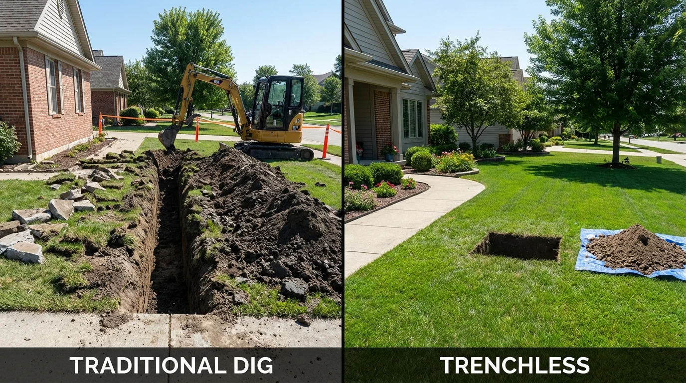 Trenchless sewer repair with minimal yard damage versus traditional excavation in Lincoln City, OR